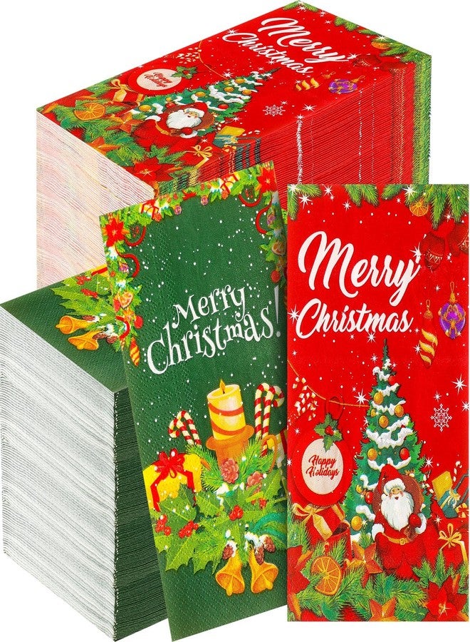Cholemy مجموعة مناديل ورقية من تشوليمي، 100 قطعة، ثلاث طبقات، أحمر وأخضر، للاستخدام مرة واحدة، مناشف ورقية لليدين، مناشف للضيوف، مناشف لليدين، مناشف للحمام والمطبخ وغرفة الطعام، لوازم حفلات عيد الميلاد، 3.9 × 7.9 بوصة - Image 1